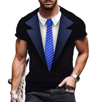 2022. gada Vasarā Jaunu Vīriešu Īsām Piedurknēm T-Krekls Viltus Uzvalks Streetwear 3D Tank Top Modes Smieklīgi Smokings tauriņu 3D Drukas Augšu