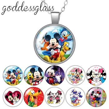 Disney Mickey Minnie Mouse Plutons Gudrs Apaļš Stikls cabochon sudraba pārklājumu/Kristāla kulons, kaklarota, rotaslietas, Dāvanu